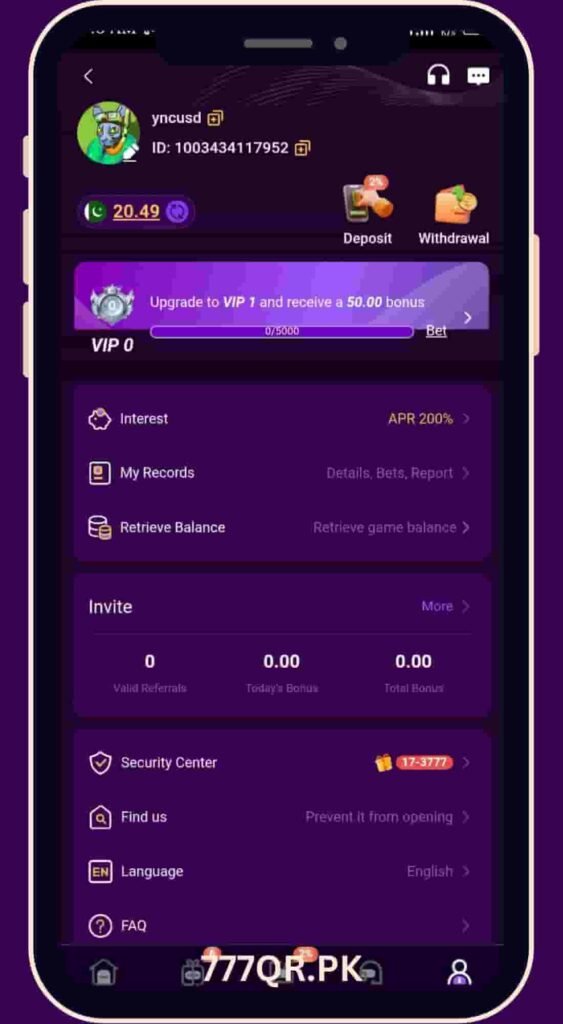 777QR APP Main Settings
